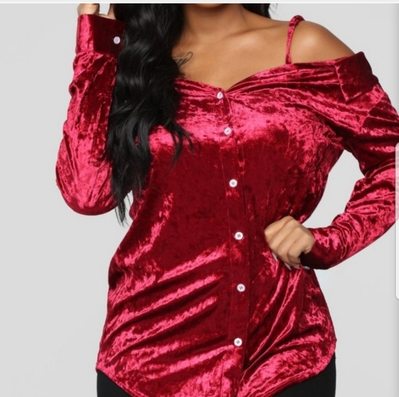 Fashion Nova Tops - Berry Cold Shoulder Fashion Nova Blouse NW…
